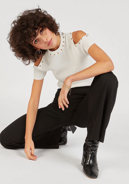2Xtremz Textured Crew Neck Top with Cold Shoulder-Shirts & Blouses-image-3