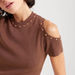 2Xtremz Textured Crew Neck Top with Cold Shoulder-Shirts & Blouses-thumbnailMobile-2