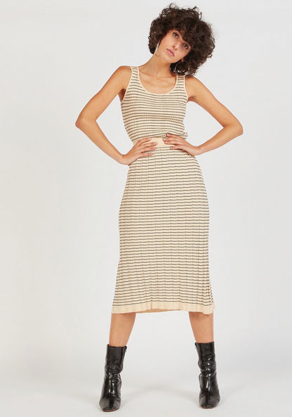 2Xtremz Striped Midi Shift Skirt with Elasticated Waistband-Skirts-image-2