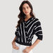 2Xtremz Striped V-neck Top with 3/4 Sleeves and Button Detail-Shirts & Blouses-thumbnailMobile-0