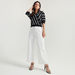 2Xtremz Striped V-neck Top with 3/4 Sleeves and Button Detail-Shirts & Blouses-thumbnail-1