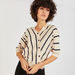 2Xtremz Striped V-neck Top with 3/4 Sleeves and Button Detail-Shirts & Blouses-thumbnailMobile-4