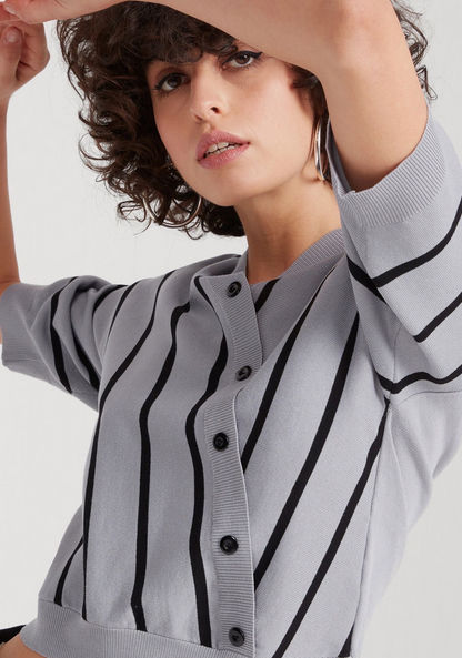 2Xtremz Striped V-neck Top with 3/4 Sleeves and Button Detail-Shirts & Blouses-image-2