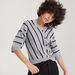 2Xtremz Striped V-neck Top with 3/4 Sleeves and Button Detail-Shirts & Blouses-thumbnailMobile-4