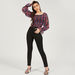 2Xtremz Floral Print Shirred Crop Top with Square Neck and Long Sleeves-Shirts & Blouses-thumbnailMobile-2