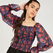 2Xtremz Floral Print Shirred Crop Top with Square Neck and Long Sleeves-Shirts & Blouses-thumbnailMobile-3
