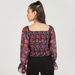 2Xtremz Floral Print Shirred Crop Top with Square Neck and Long Sleeves-Shirts & Blouses-thumbnailMobile-4