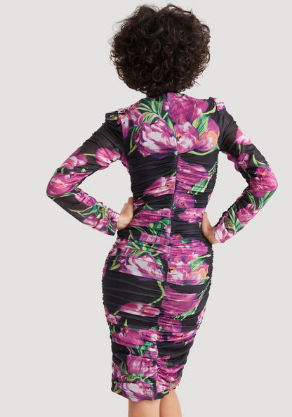 2Xtremz Floral Print Midi Bodycon Dress with Long Sleeves-Dresses-image-3