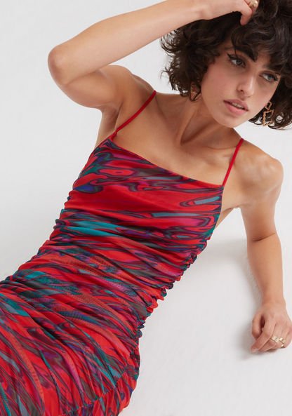 2Xtremz Printed Midi Bodycon Dress with Spaghetti Straps-Dresses-image-0