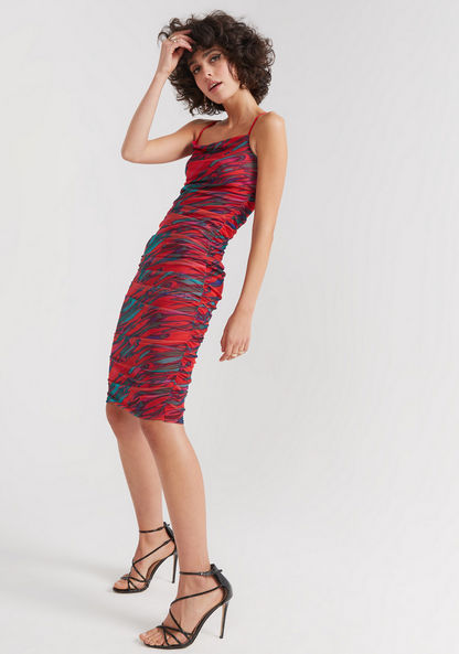 2Xtremz Printed Midi Bodycon Dress with Spaghetti Straps-Dresses-image-1