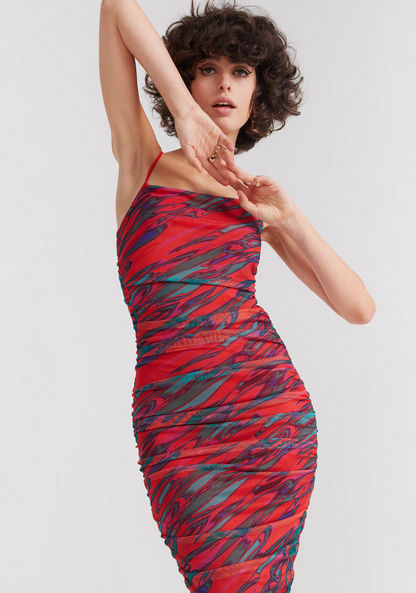 2Xtremz Printed Midi Bodycon Dress with Spaghetti Straps-Dresses-image-2
