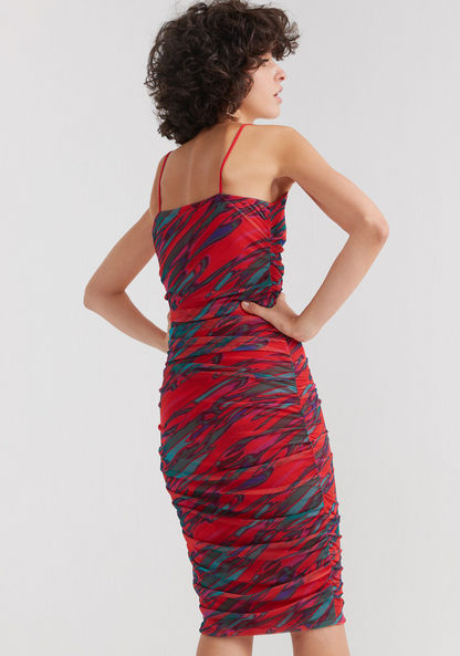 2Xtremz Printed Midi Bodycon Dress with Spaghetti Straps-Dresses-image-3