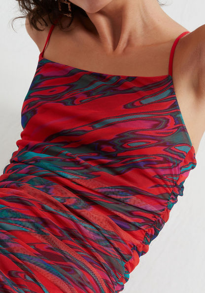 2Xtremz Printed Midi Bodycon Dress with Spaghetti Straps-Dresses-image-4