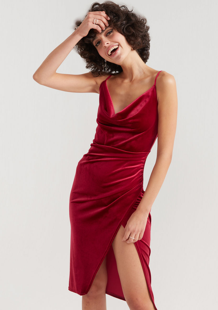 2Xtremz Solid Midi Dress with Slit and Adjustable Straps-Dresses-image-0
