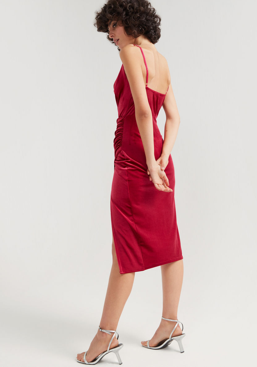 2Xtremz Solid Midi Dress with Slit and Adjustable Straps-Dresses-image-3
