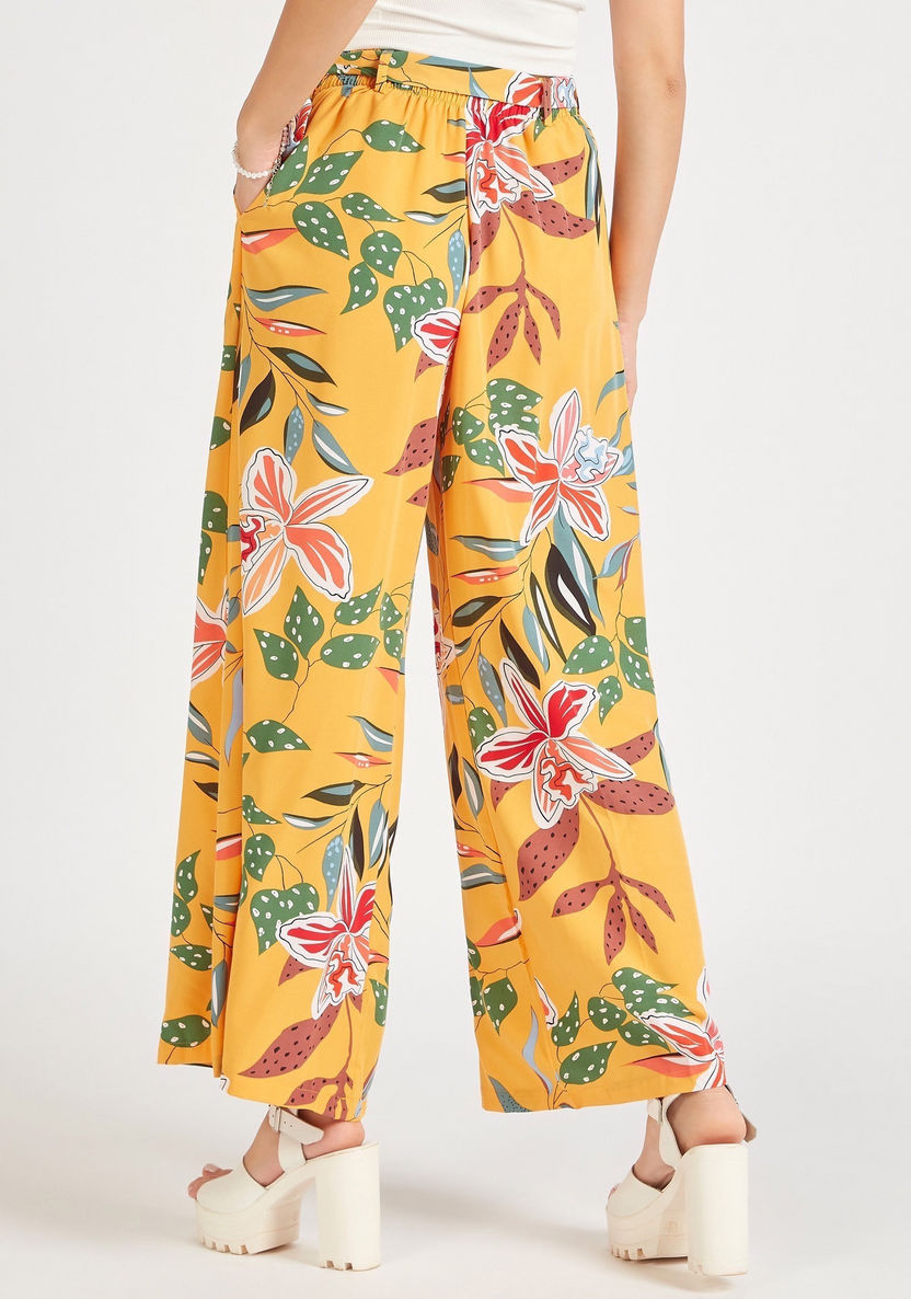 2Xtremz Floral Print Mid-Rise Palazzo Pants with Tie-Up Belt-Pants-image-3