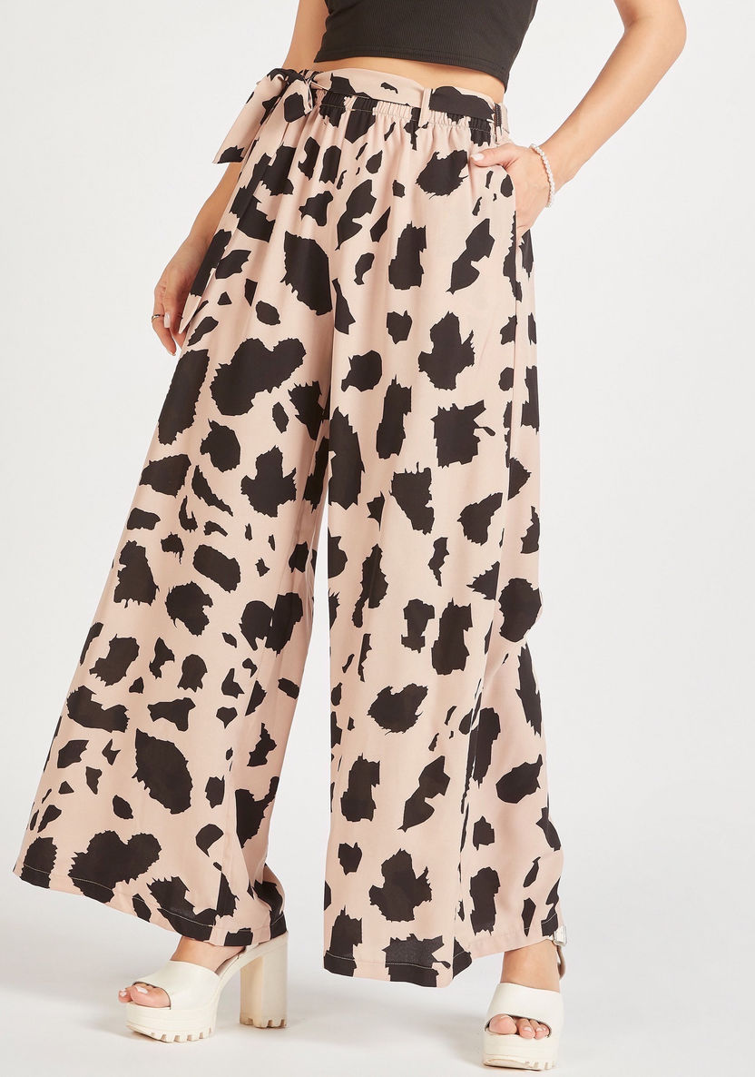 2Xtremz Printed Mid-Rise Palazzo Pants with Tie-Up Belt-Pants-image-0