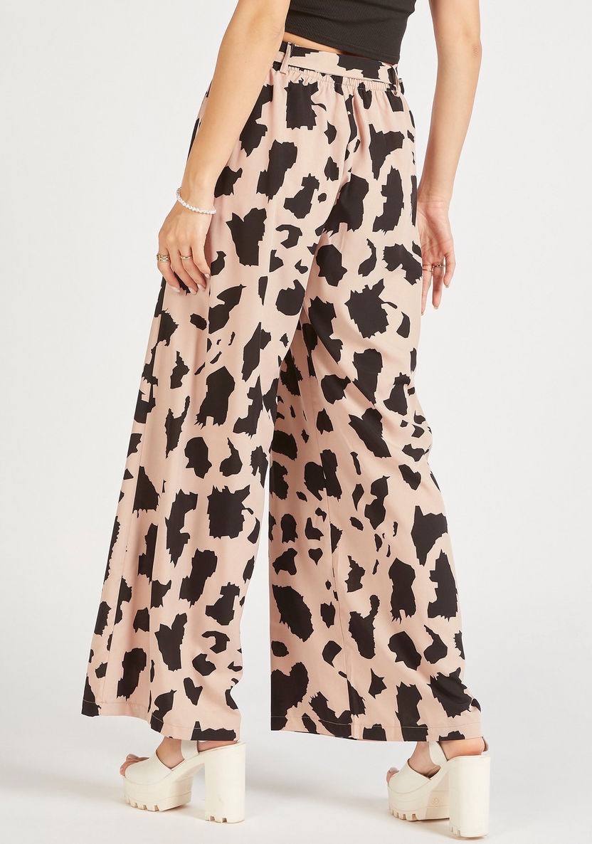 2Xtremz Printed Mid-Rise Palazzo Pants with Tie-Up Belt-Pants-image-3