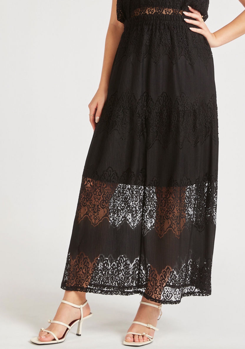 2Xtremz Lace A-Line Maxi Skirt with Elasticated Waistband-Skirts-image-0