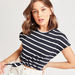 2Xtremz Striped Crop Crew Neck T-shirt with Short Sleeves and Tie-Ups-T Shirts-thumbnail-1