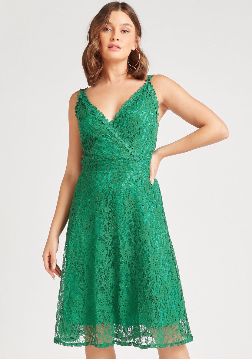 2Xtremz Lace Detail Midi A-line Sleeveless Dress-Dresses-image-0