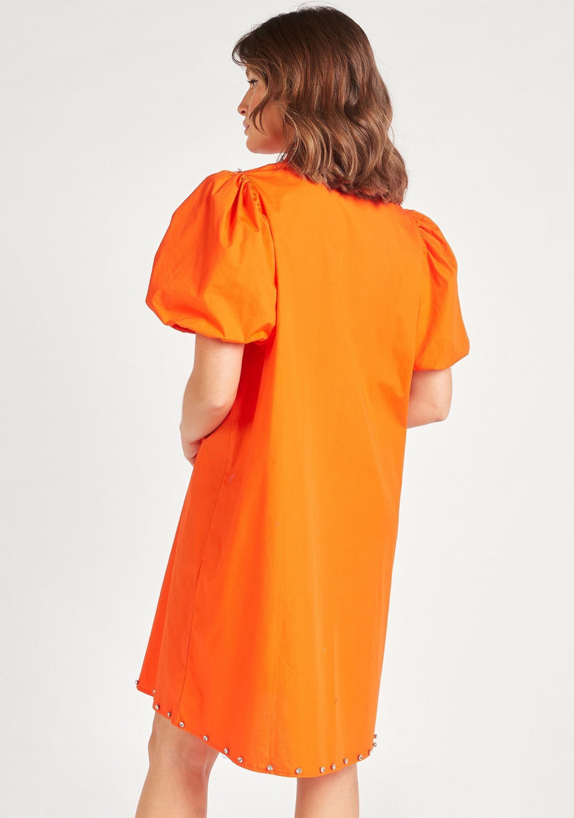 2Xtremz Embellished Mini Shirt Dress with Puff Sleeves-Dresses-image-2