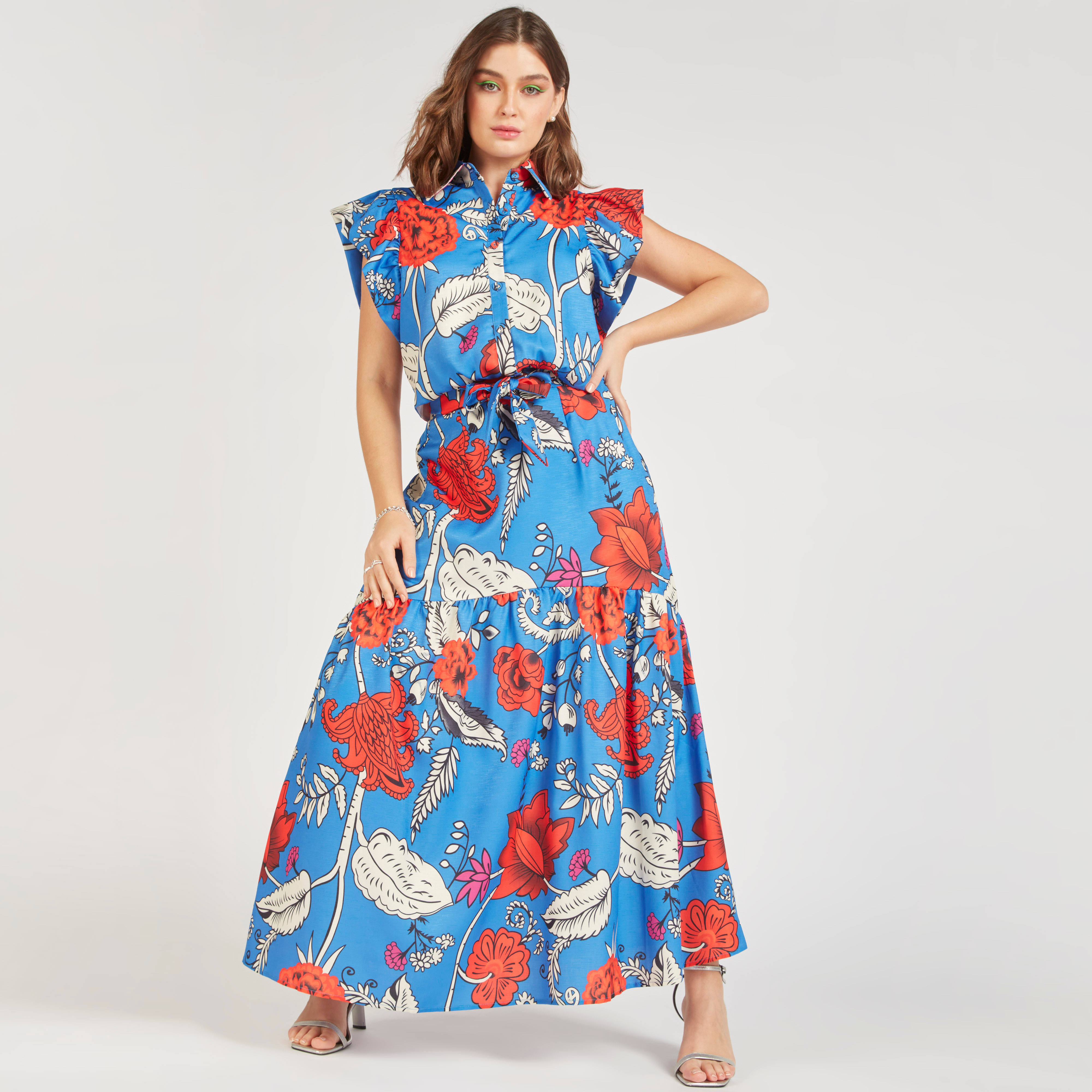 قميص بأكمام كشكش قصيرة وطبعات زهرية-women-clothing-shirtsandblouses-shirts-image-2