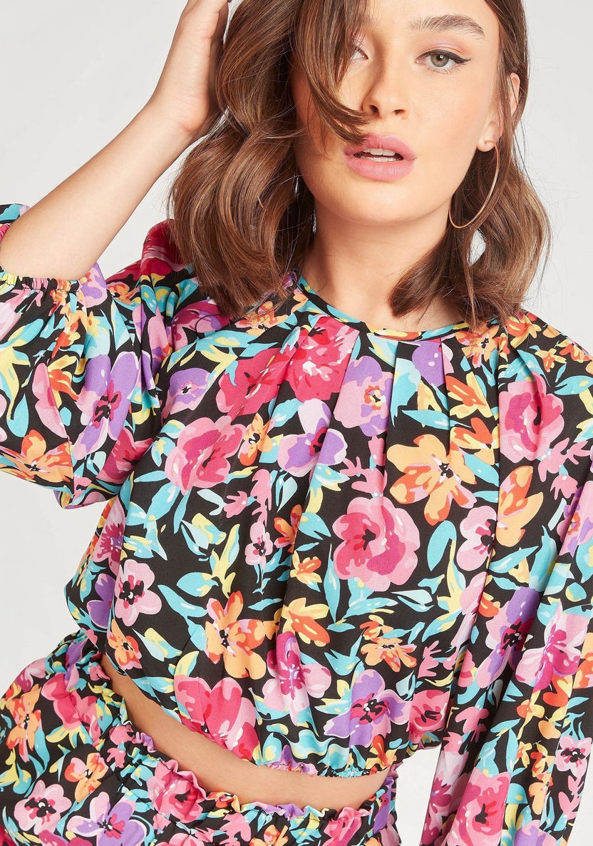 2Xtremz Floral Print Top with 3/4 Sleeves and Button Closure-Tops-image-2