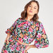 2Xtremz Floral Print Top with 3/4 Sleeves and Button Closure-Tops-thumbnail-4