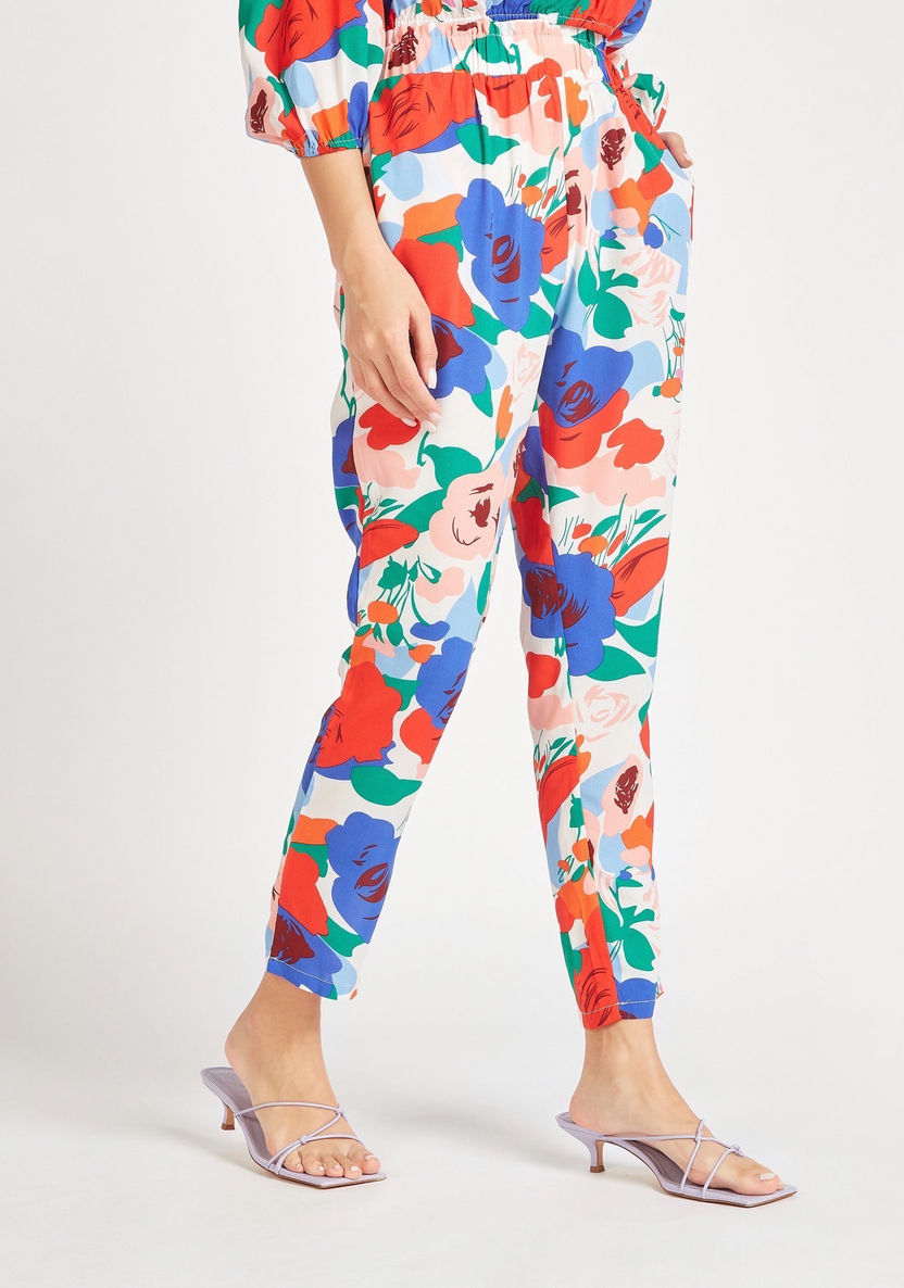 2Xtremz Floral Print Mid-Rise Pants with Elasticised Waist and Pockets-Pants-image-0