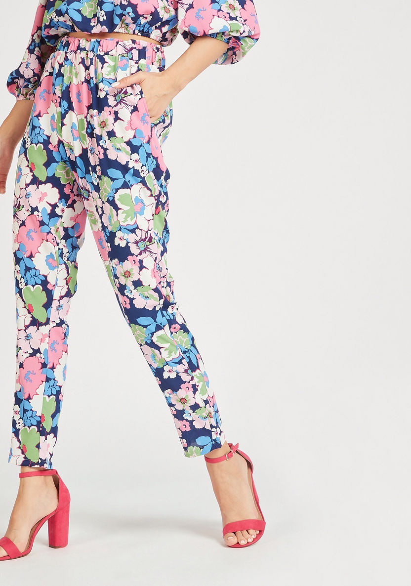 2Xtremz Floral Print Mid-Rise Pants with Elasticised Waist and Pockets-Pants-image-0