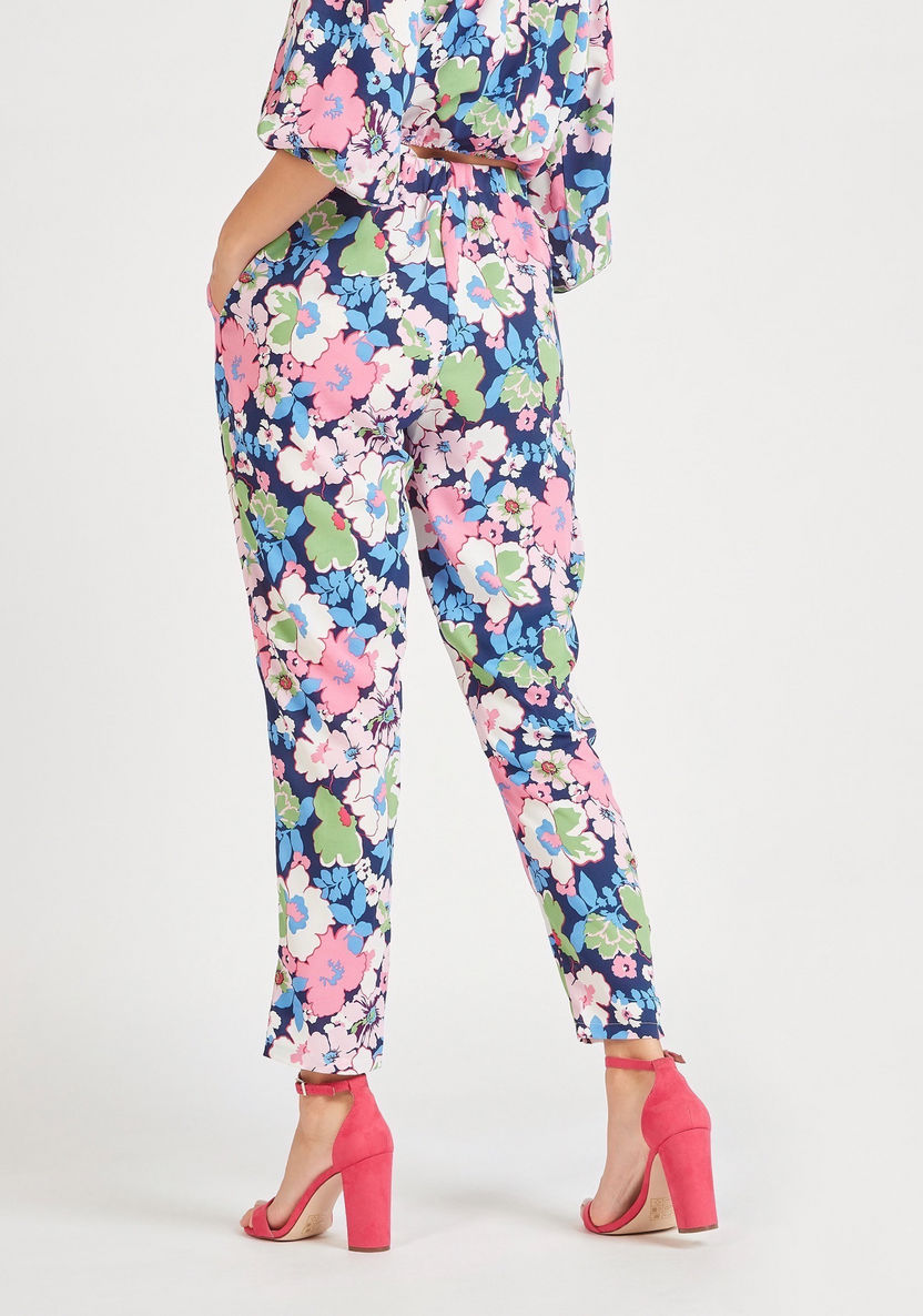 2Xtremz Floral Print Mid-Rise Pants with Elasticised Waist and Pockets-Pants-image-3