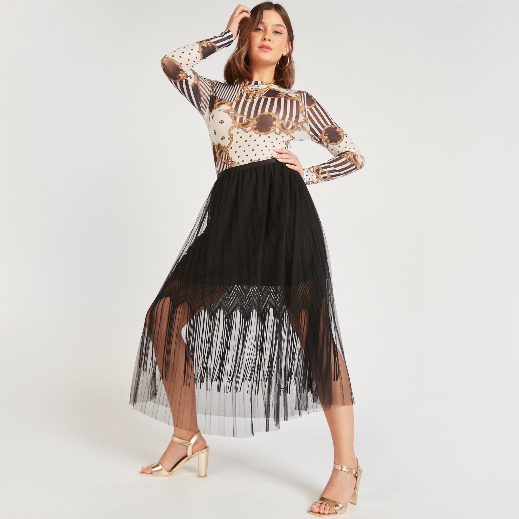 2Xtremz Lace A-line Midi Skirt with Elasticated Waistband-women-clothing-skirts-image-1