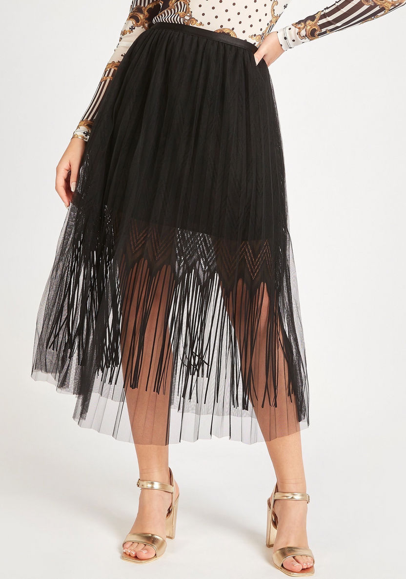 2Xtremz Lace A-line Midi Skirt with Elasticated Waistband-Skirts-image-1