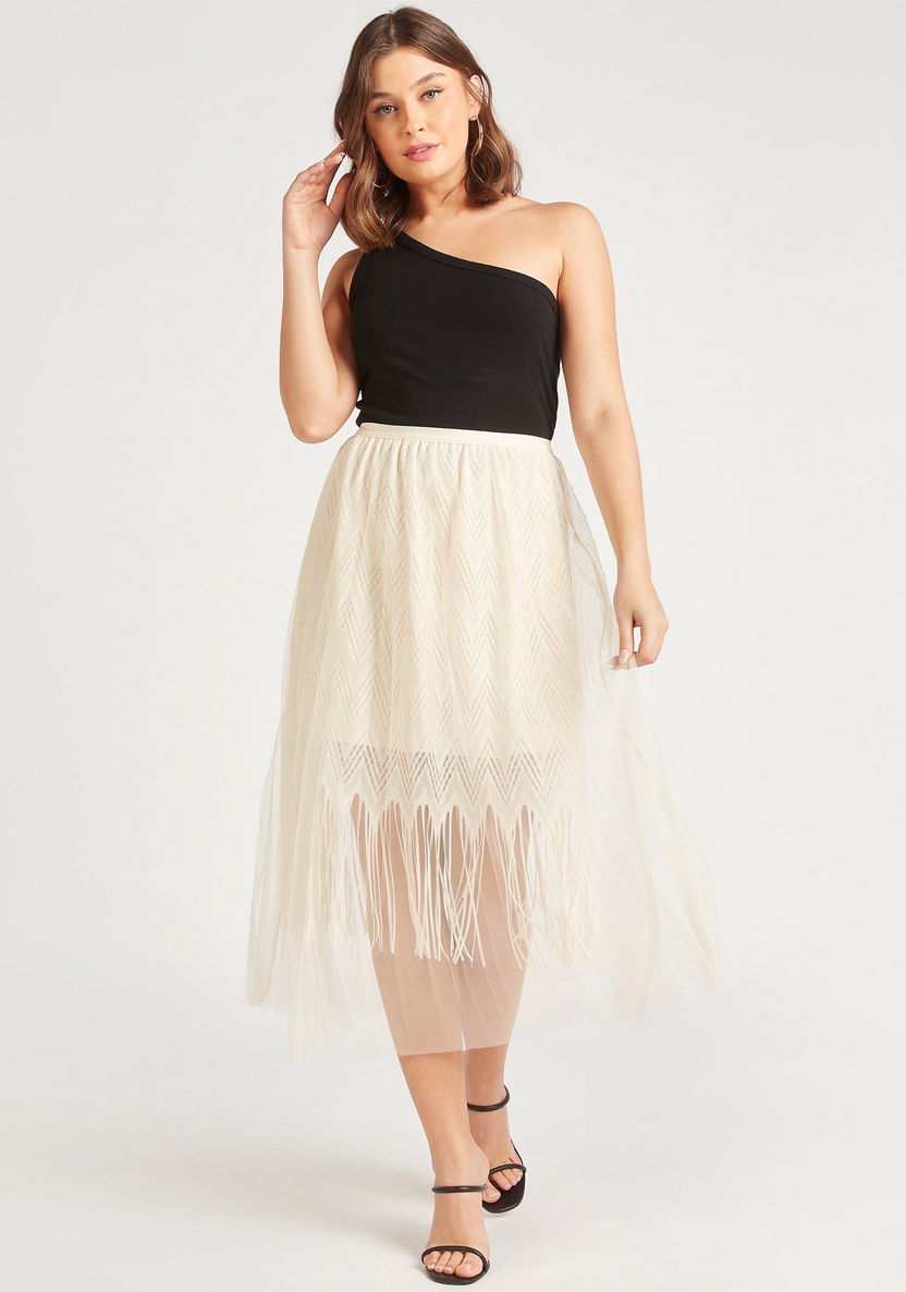 2Xtremz Lace A-line Midi Skirt with Elasticated Waistband-Skirts-image-0