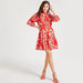 Printed Mini A-line Dress with Long Sleeves and Tie-Up Detail-Dresses-thumbnailMobile-1