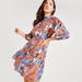 Printed Mini A-line Dress with Long Sleeves and Tie-Up Detail-Dresses-thumbnail-0