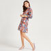 Printed Mini A-line Dress with Long Sleeves and Tie-Up Detail-Dresses-thumbnailMobile-1