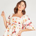 2Xtremz Floral Print Mini A-line Dress with Short Sleeves and Bow Detail-Dresses-thumbnail-3