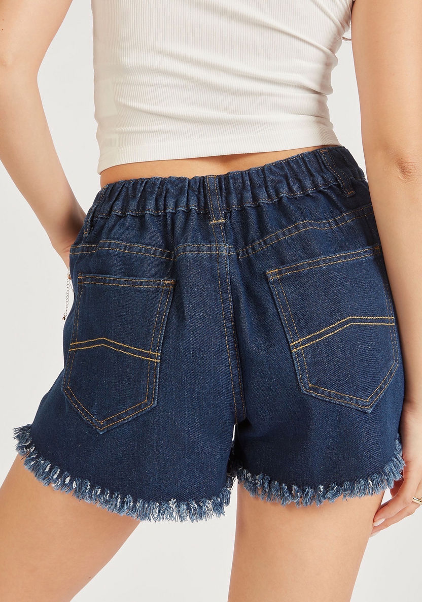 2Xtremz Ripped Mid-Rise Denim Shorts with Button Closure-Shorts-image-3