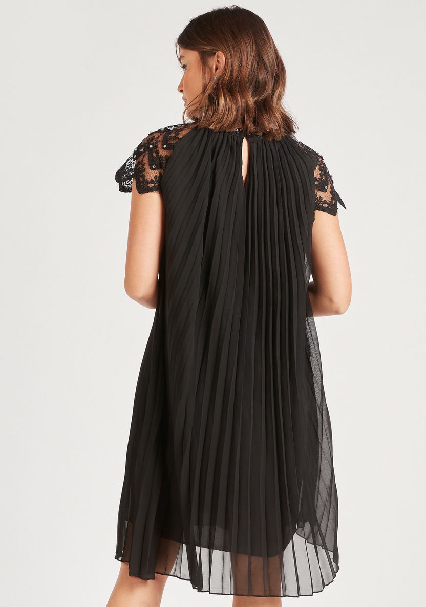 2Xtremz Pleated Dress with Embellished Sleeves and Neckline-Dresses-image-3