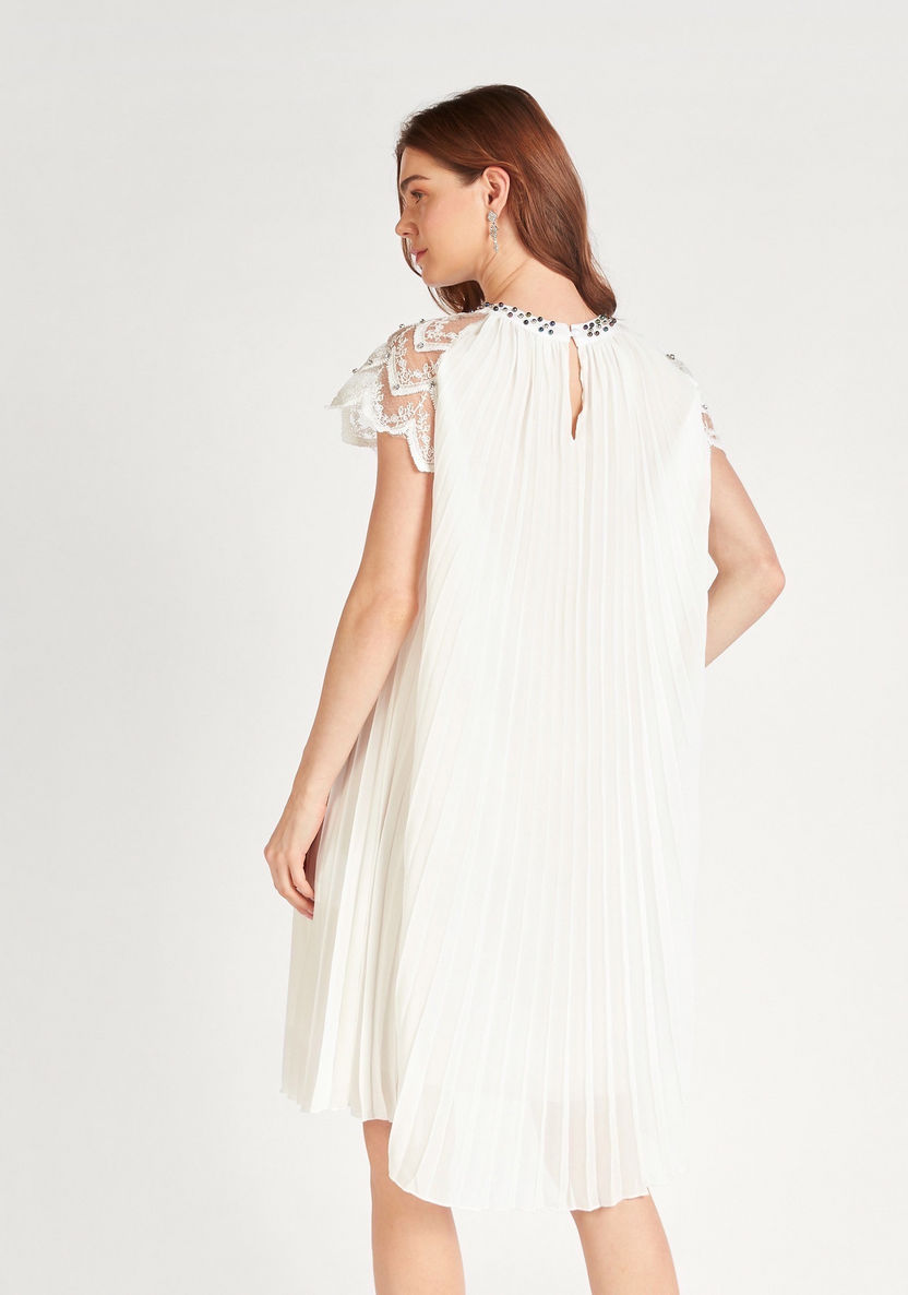 2Xtremz Pleated Dress with Embellished Sleeves and Neckline-Dresses-image-4