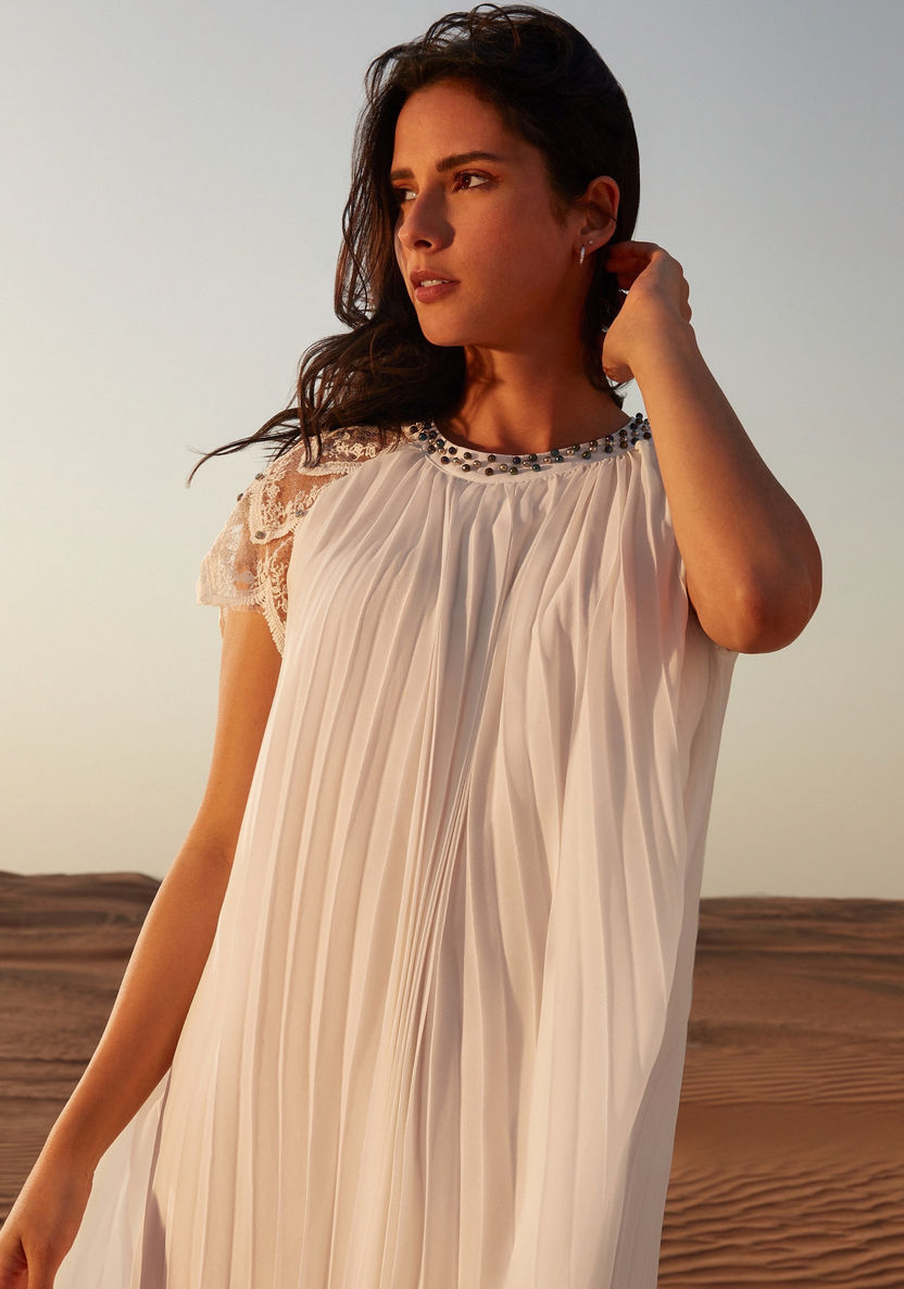 2Xtremz Pleated Dress with Embellished Sleeves and Neckline-Dresses-image-0