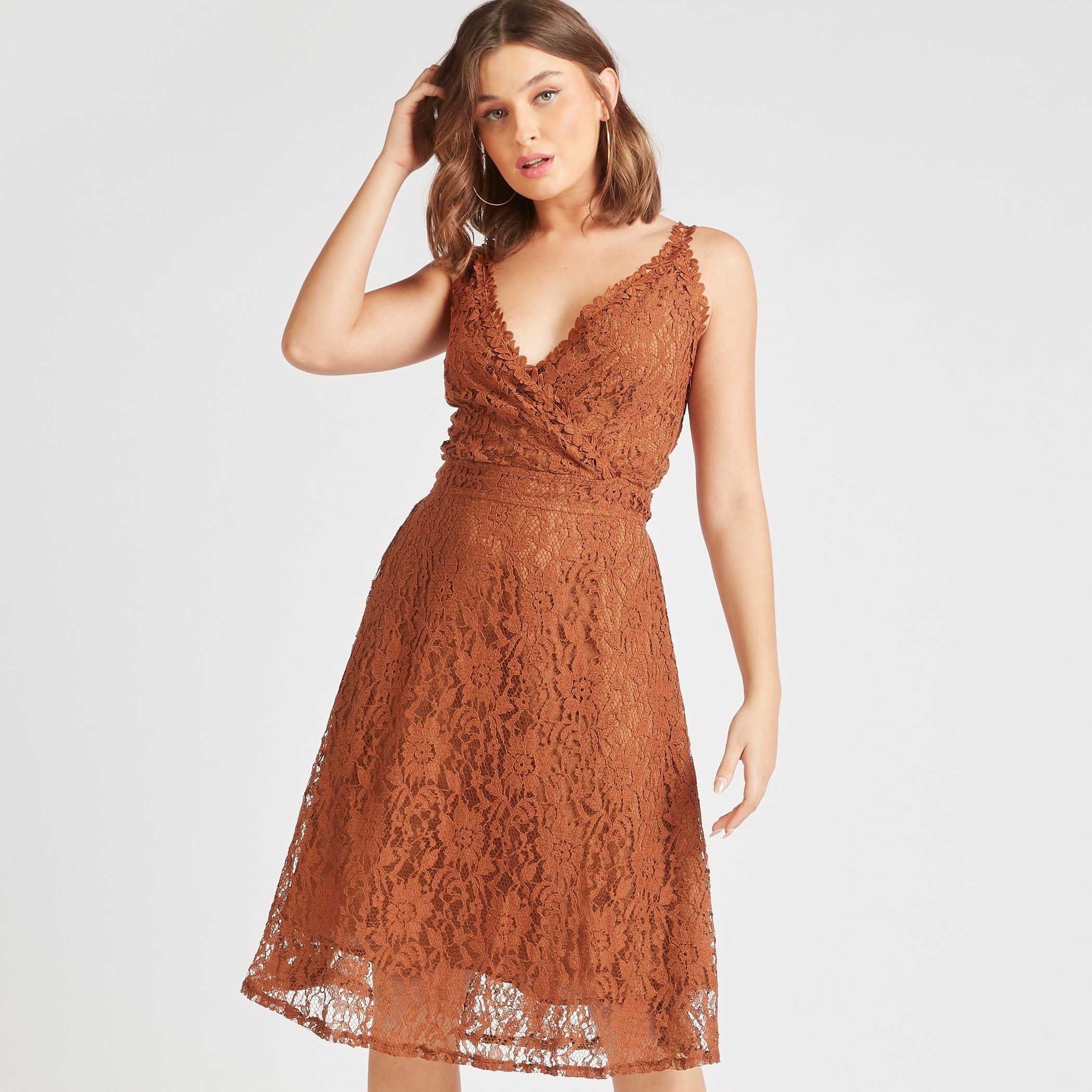 2Xtremz Lace A-line Sleeveless Midi Dress with V-neck-women-clothing-dresses-image-6