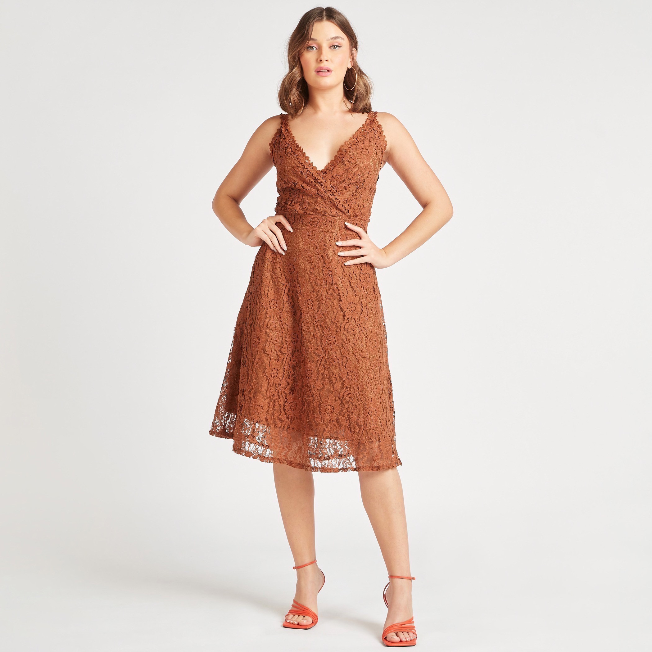 2Xtremz Lace A-line Sleeveless Midi Dress with V-neck-women-clothing-dresses-image-7