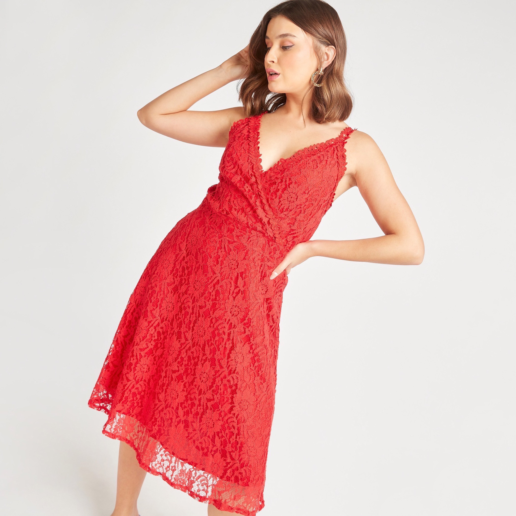 2Xtremz Lace A-line Sleeveless Midi Dress with V-neck-women-clothing-dresses-image-1