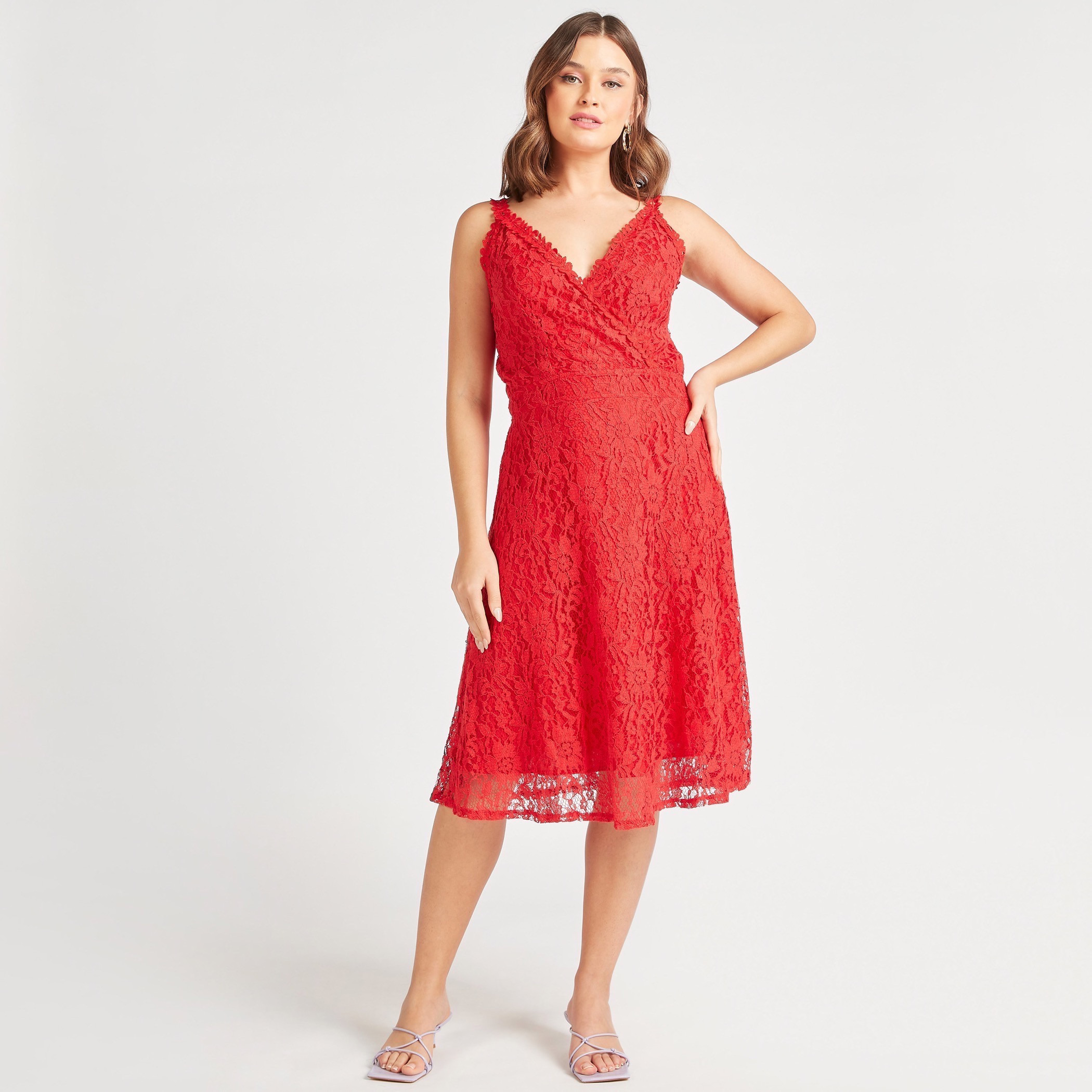 2Xtremz Lace A-line Sleeveless Midi Dress with V-neck-women-clothing-dresses-image-2