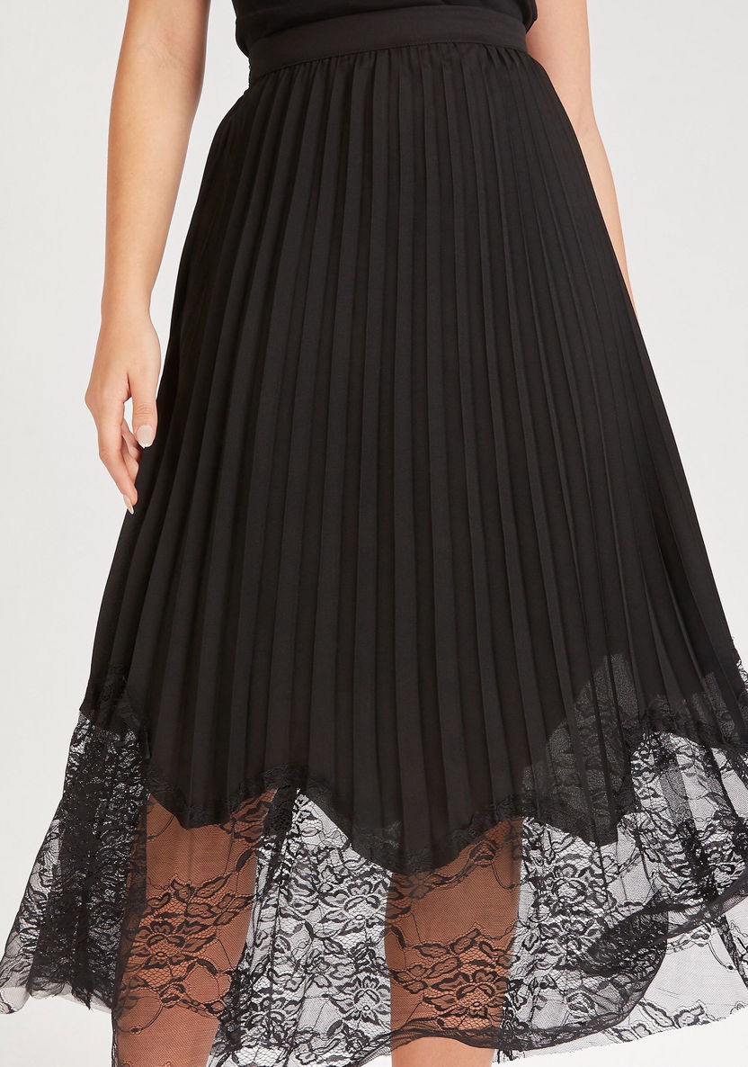 2Xtremz Pleated Midi Skirt with Lace Detail and Elasticated Waistband-Skirts-image-0