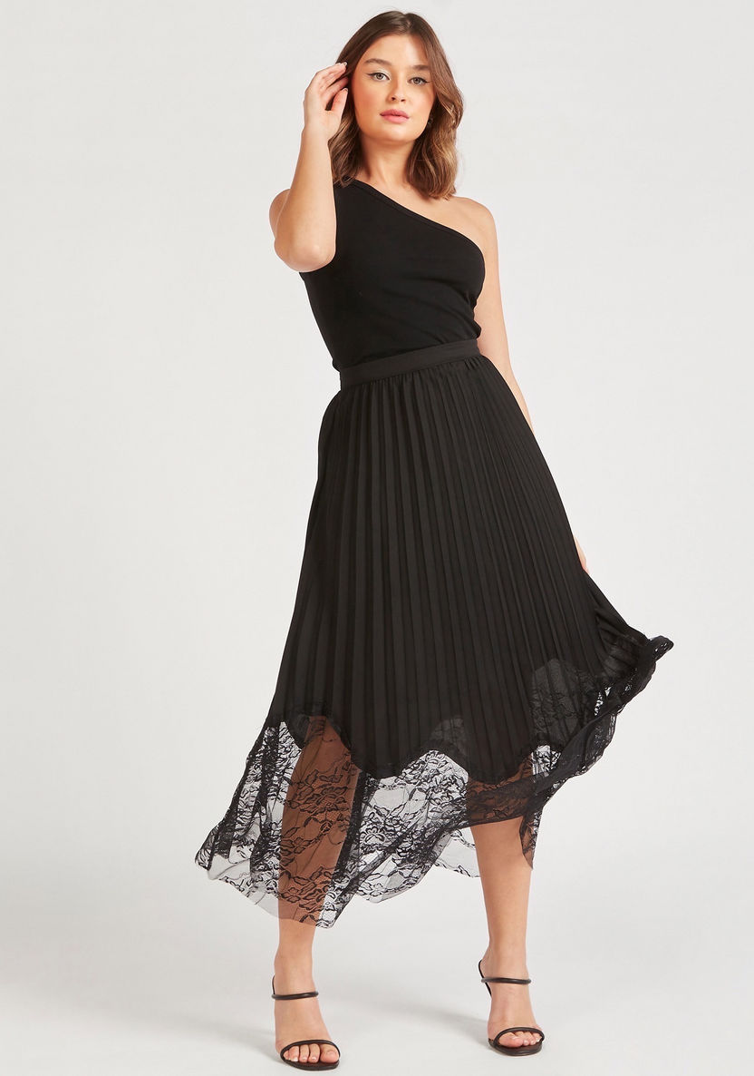 2Xtremz Pleated Midi Skirt with Lace Detail and Elasticated Waistband-Skirts-image-1
