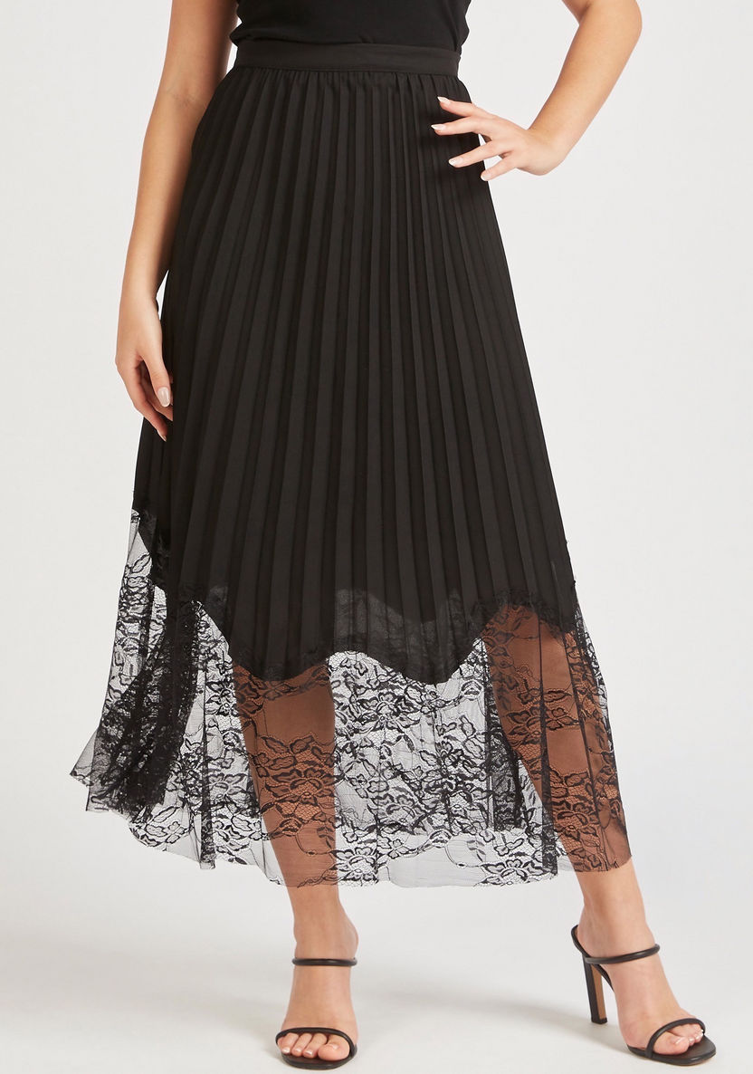 2Xtremz Pleated Midi Skirt with Lace Detail and Elasticated Waistband-Skirts-image-2